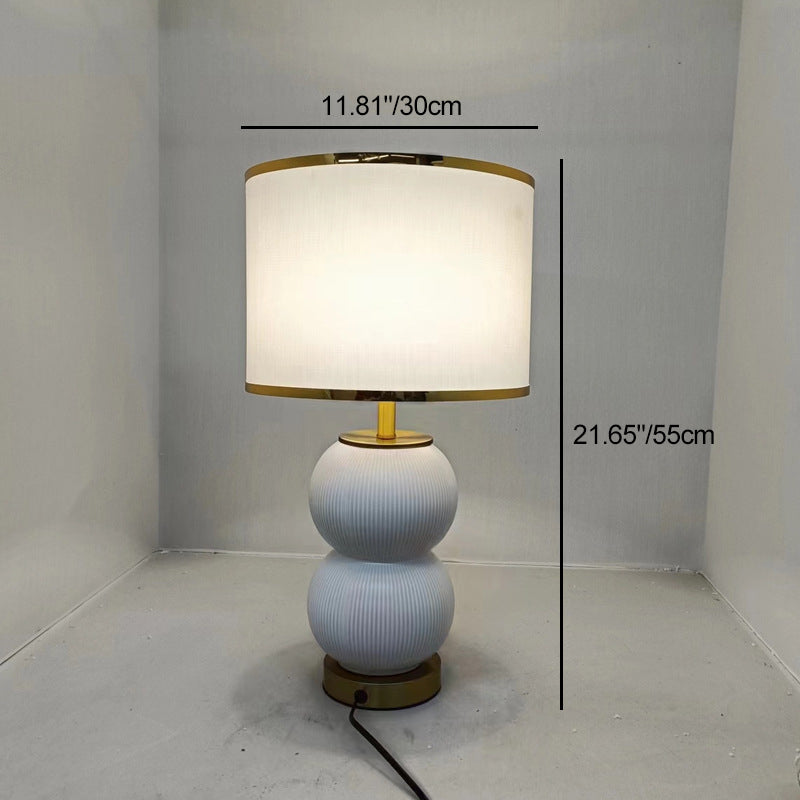 Contemporary Nordic Ceramic Metal Fabric Gourd-Shaped 1-Light Table Lamp For Bedroom & Living Room