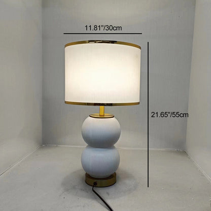 Contemporary Nordic Ceramic Metal Fabric Gourd-Shaped 1-Light Table Lamp For Bedroom & Living Room