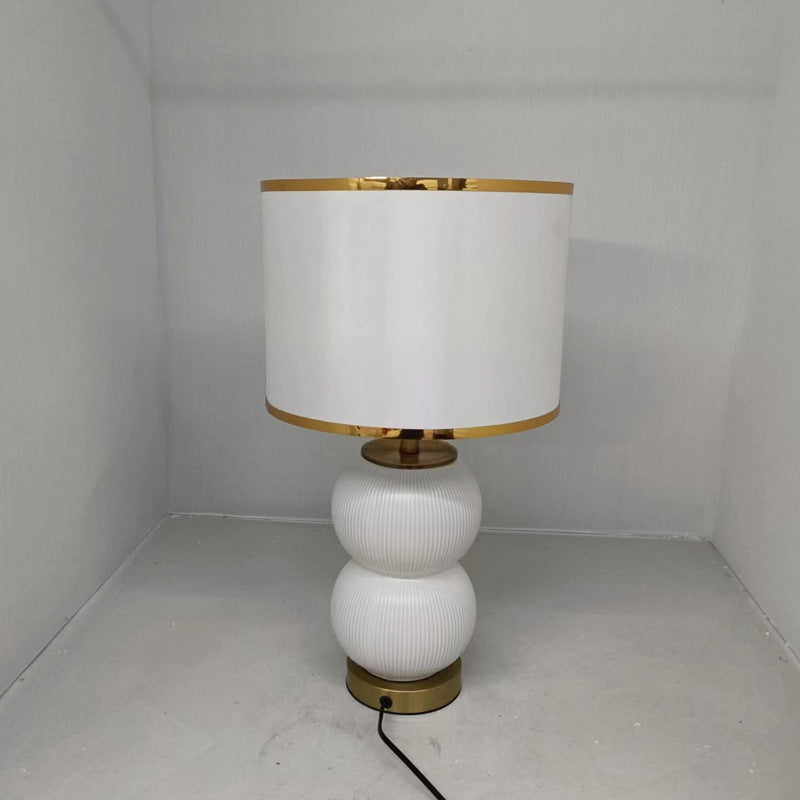 Contemporary Nordic Ceramic Metal Fabric Gourd-Shaped 1-Light Table Lamp For Bedroom & Living Room