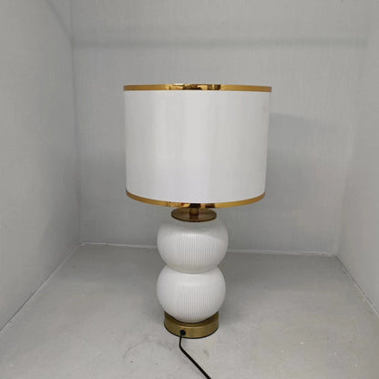 Contemporary Nordic Ceramic Metal Fabric Gourd-Shaped 1-Light Table Lamp For Bedroom & Living Room