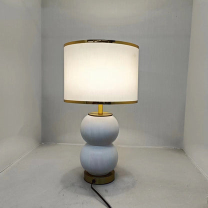 Contemporary Nordic Ceramic Metal Fabric Gourd-Shaped 1-Light Table Lamp For Bedroom & Living Room