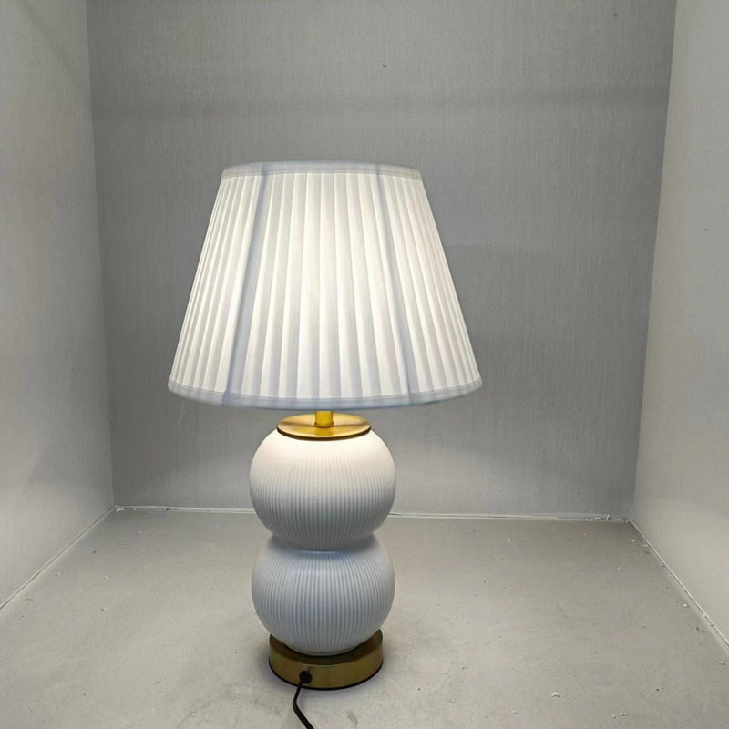 Contemporary Nordic Ceramic Metal Fabric Gourd-Shaped 1-Light Table Lamp For Bedroom & Living Room