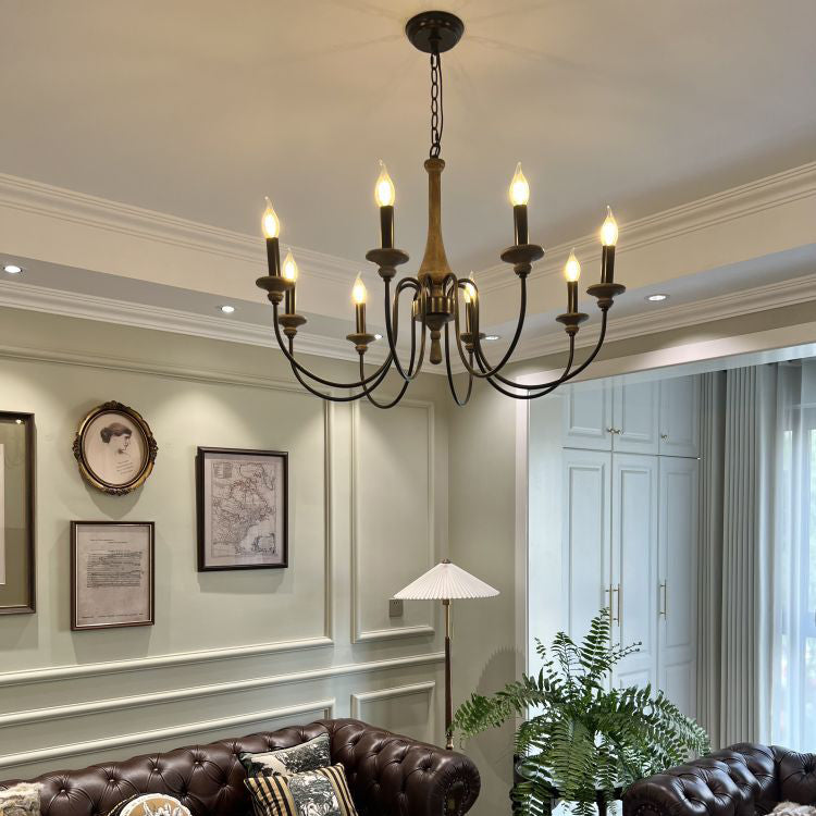 Traditional Rustic Metal Wood Candelabra 6/8/12-Light Chandelier For Living Room & Bedroom