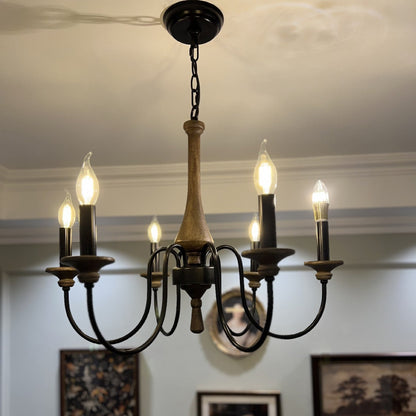 Traditional Rustic Metal Wood Candelabra 6/8/12-Light Chandelier For Living Room & Bedroom