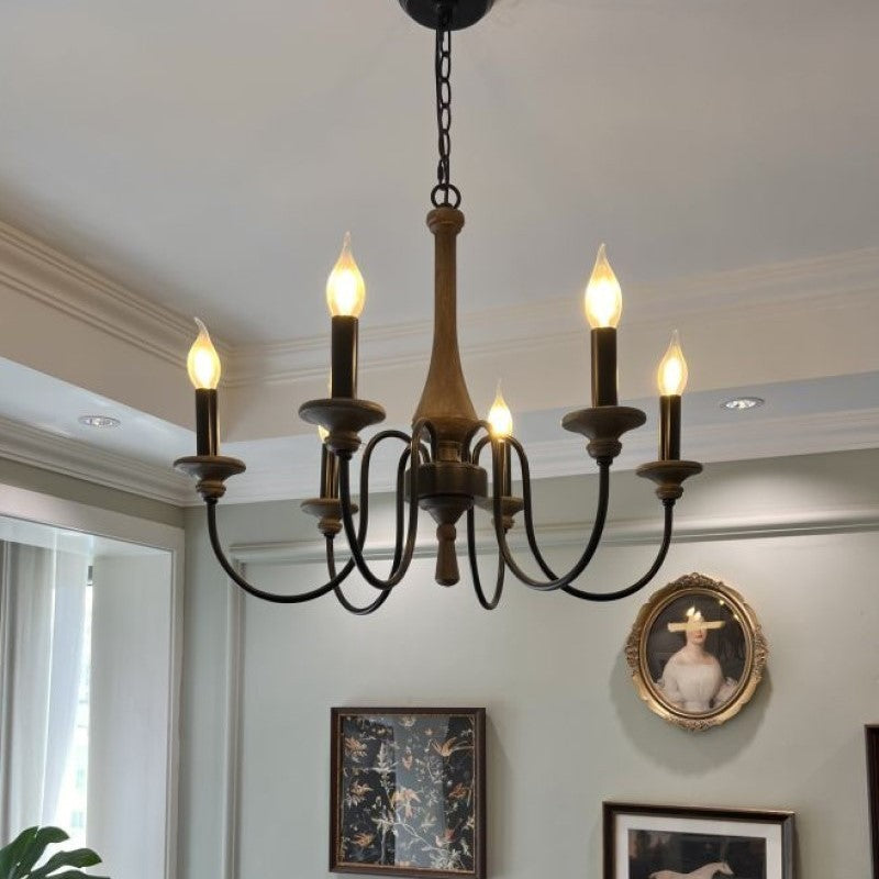 Traditional Rustic Metal Wood Candelabra 6/8/12-Light Chandelier For Living Room & Bedroom
