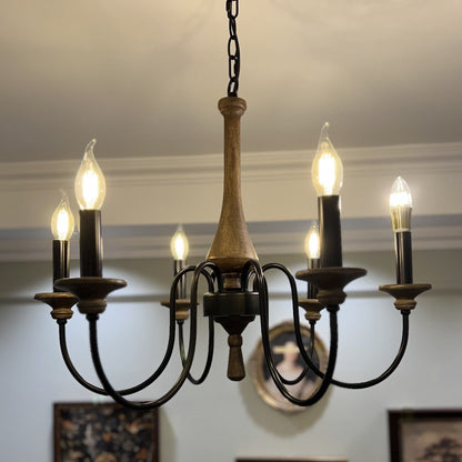 Traditional Rustic Metal Wood Candelabra 6/8/12-Light Chandelier For Living Room & Bedroom