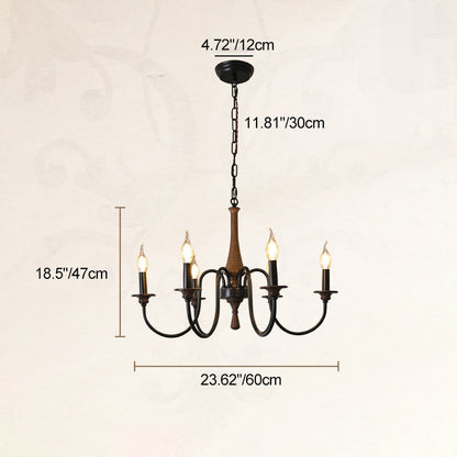 Traditional Rustic Metal Wood Candelabra 6/8/12-Light Chandelier For Living Room & Bedroom