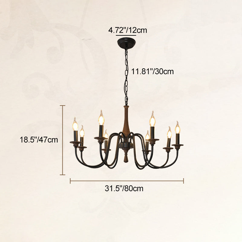 Traditional Rustic Metal Wood Candelabra 6/8/12-Light Chandelier For Living Room & Bedroom