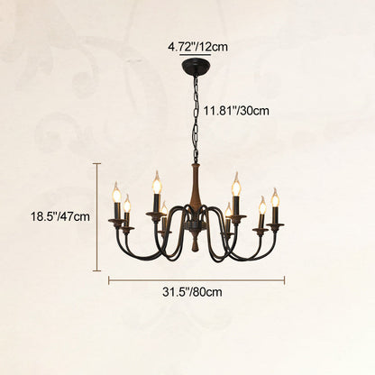 Traditional Rustic Metal Wood Candelabra 6/8/12-Light Chandelier For Living Room & Bedroom