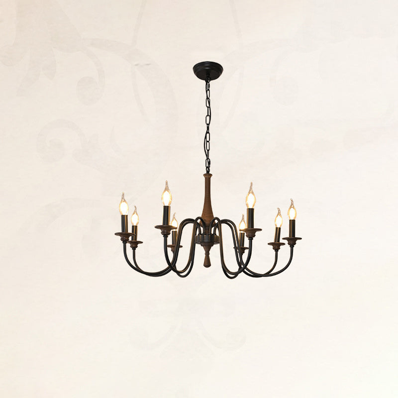 Traditional Rustic Metal Wood Candelabra 6/8/12-Light Chandelier For Living Room & Bedroom