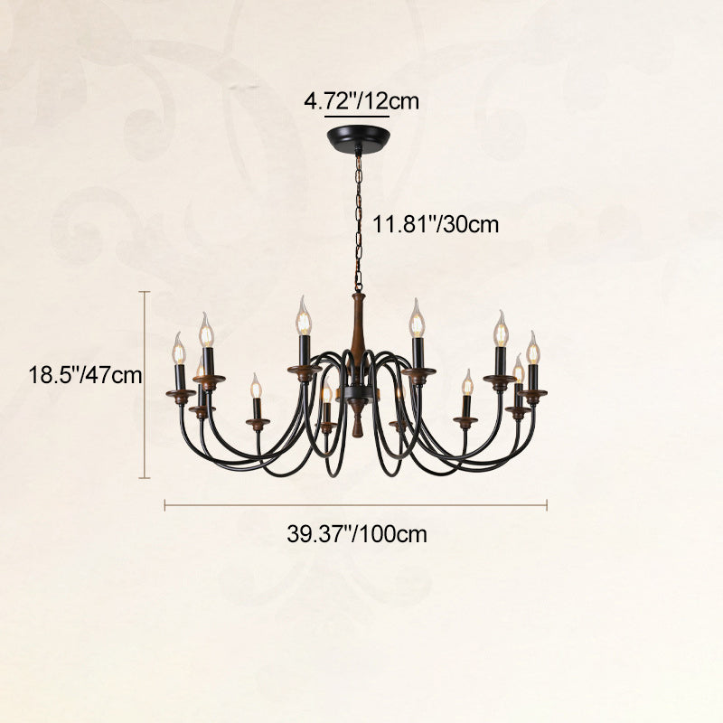 Traditional Rustic Metal Wood Candelabra 6/8/12-Light Chandelier For Living Room & Bedroom