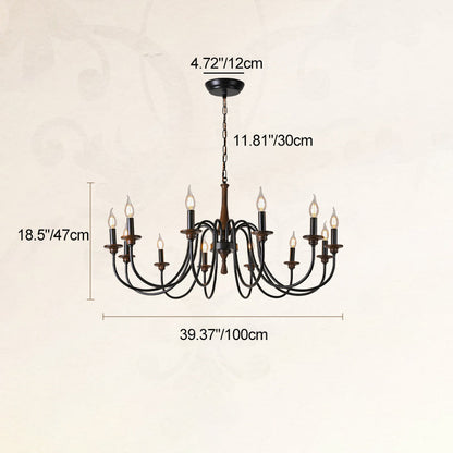 Traditional Rustic Metal Wood Candelabra 6/8/12-Light Chandelier For Living Room & Bedroom