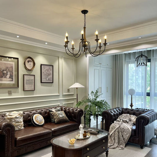 Traditional Rustic Metal Wood Candelabra 6/8/12-Light Chandelier For Living Room & Bedroom