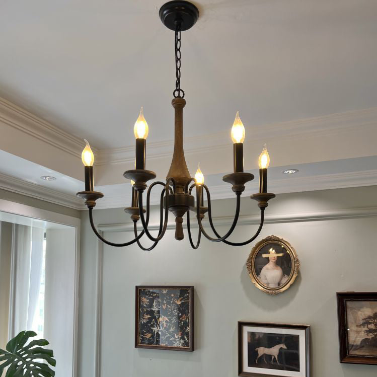 Traditional Rustic Metal Wood Candelabra 6/8/12-Light Chandelier For Living Room & Bedroom