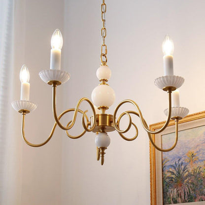 Traditional French Brass & Glass Candle Round 3/5-Light Chandelier For Bedroom & Living Room