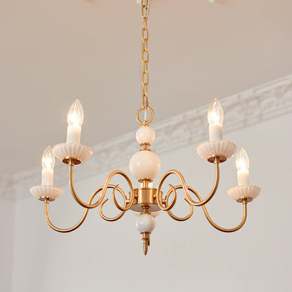 Traditional French Brass & Glass Candle Round 3/5-Light Chandelier For Bedroom & Living Room