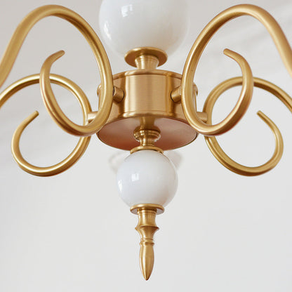 Traditional French Brass & Glass Candle Round 3/5-Light Chandelier For Bedroom & Living Room