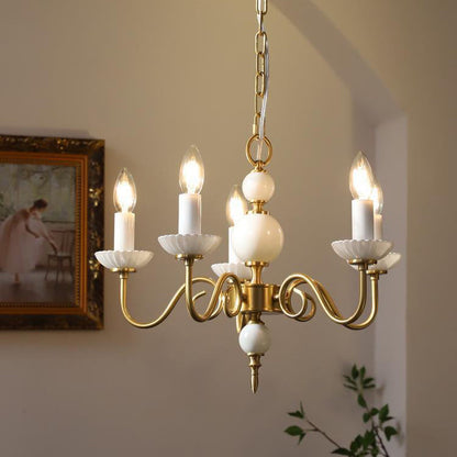 Traditional French Brass & Glass Candle Round 3/5-Light Chandelier For Bedroom & Living Room