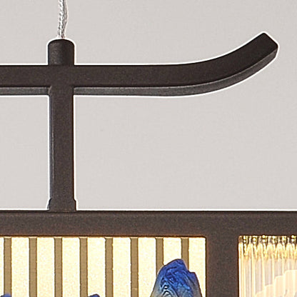 Traditional Chinese Iron, Acrylic & Stainless Steel Rectangular LED Chandelier For Dining Room & Living Room