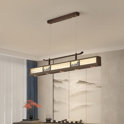 Traditional Chinese Iron, Acrylic & Stainless Steel Rectangular LED Chandelier For Dining Room & Living Room