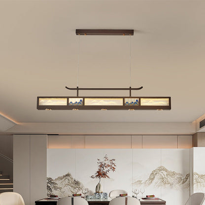 Traditional Chinese Iron, Acrylic & Stainless Steel Rectangular LED Chandelier For Dining Room & Living Room