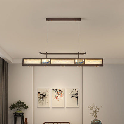 Traditional Chinese Iron, Acrylic & Stainless Steel Rectangular LED Chandelier For Dining Room & Living Room