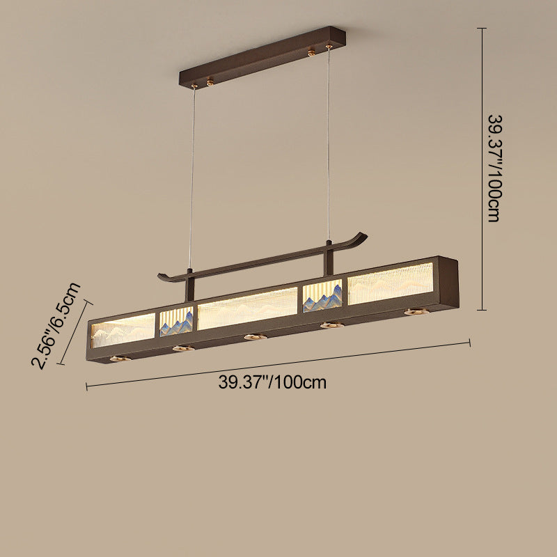 Traditional Chinese Iron, Acrylic & Stainless Steel Rectangular LED Chandelier For Dining Room & Living Room