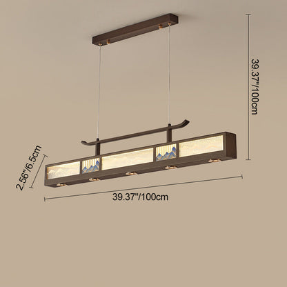 Traditional Chinese Iron, Acrylic & Stainless Steel Rectangular LED Chandelier For Dining Room & Living Room