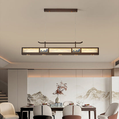 Traditional Chinese Iron, Acrylic & Stainless Steel Rectangular LED Chandelier For Dining Room & Living Room