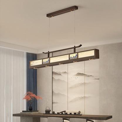 Traditional Chinese Iron, Acrylic & Stainless Steel Rectangular LED Chandelier For Dining Room & Living Room