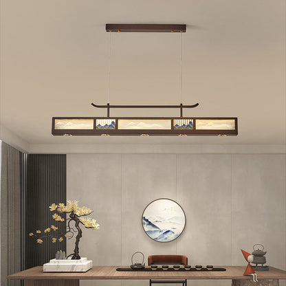 Traditional Chinese Iron, Acrylic & Stainless Steel Rectangular LED Chandelier For Dining Room & Living Room