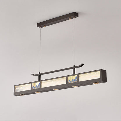 Traditional Chinese Iron, Acrylic & Stainless Steel Rectangular LED Chandelier For Dining Room & Living Room