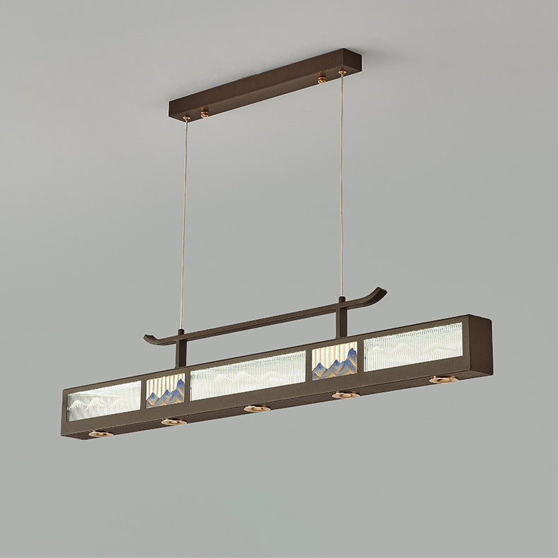 Traditional Chinese Iron, Acrylic & Stainless Steel Rectangular LED Chandelier For Dining Room & Living Room