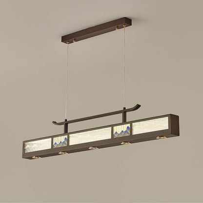 Traditional Chinese Iron, Acrylic & Stainless Steel Rectangular LED Chandelier For Dining Room & Living Room