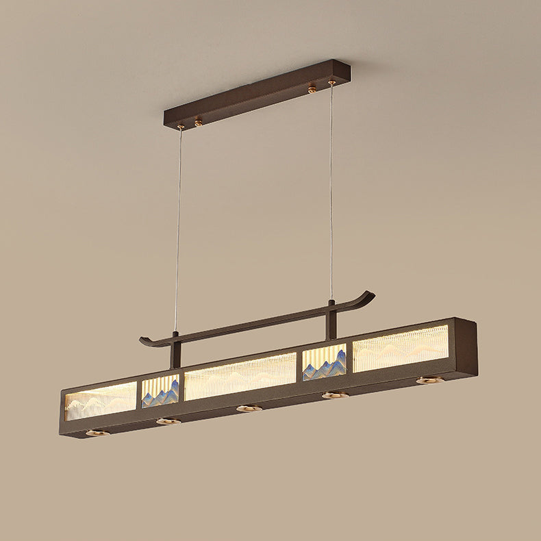 Traditional Chinese Iron, Acrylic & Stainless Steel Rectangular LED Chandelier For Dining Room & Living Room