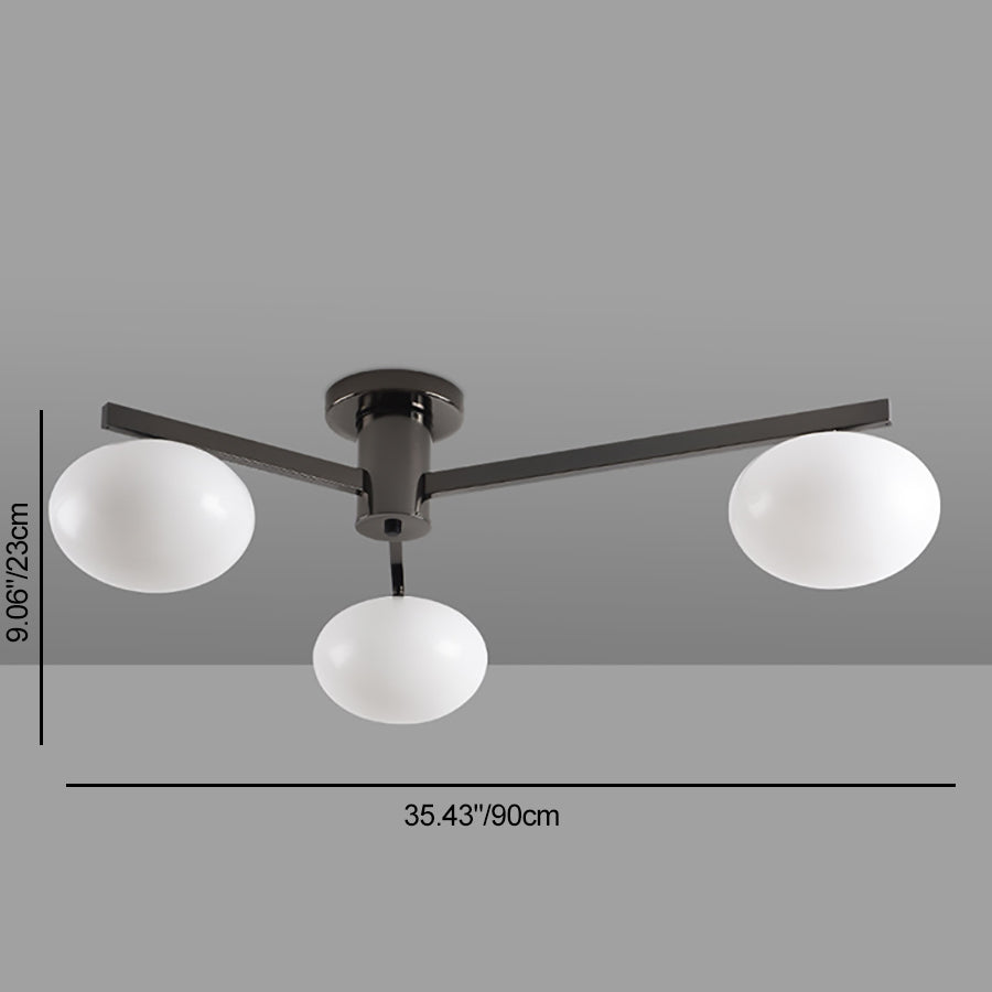 Modern Minimalist Iron & Glass Oval Branch 3/5-Light Semi-Flush Mount Ceiling Light For Bedroom & Living Room