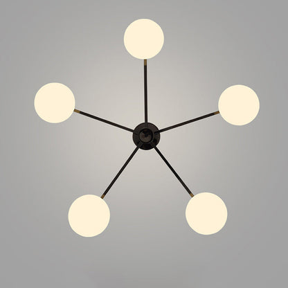Modern Minimalist Iron & Glass Oval Branch 3/5-Light Semi-Flush Mount Ceiling Light For Bedroom & Living Room