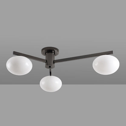 Modern Minimalist Iron & Glass Oval Branch 3/5-Light Semi-Flush Mount Ceiling Light For Bedroom & Living Room