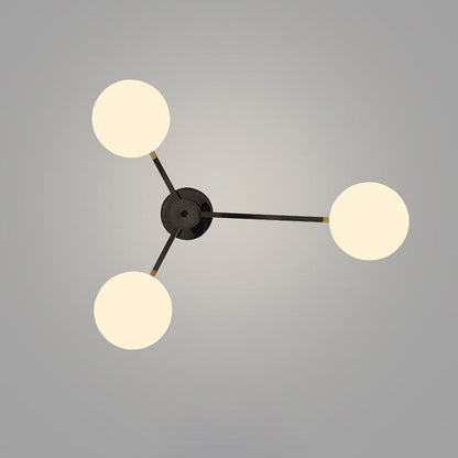 Modern Minimalist Iron & Glass Oval Branch 3/5-Light Semi-Flush Mount Ceiling Light For Bedroom & Living Room