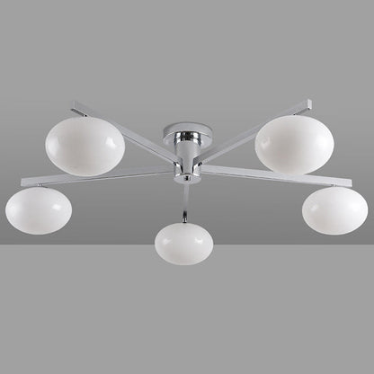 Modern Minimalist Iron & Glass Oval Branch 3/5-Light Semi-Flush Mount Ceiling Light For Bedroom & Living Room