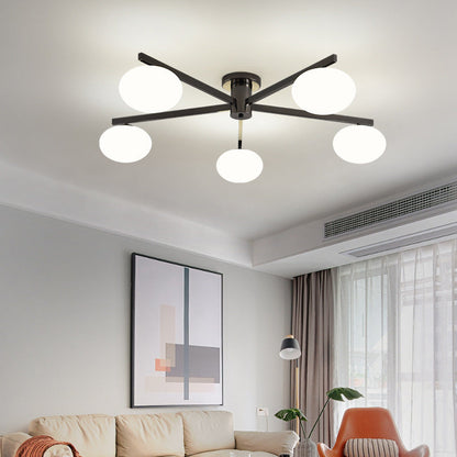 Modern Minimalist Iron & Glass Oval Branch 3/5-Light Semi-Flush Mount Ceiling Light For Bedroom & Living Room