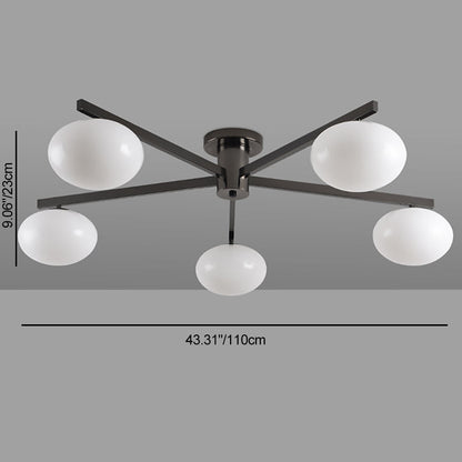 Modern Minimalist Iron & Glass Oval Branch 3/5-Light Semi-Flush Mount Ceiling Light For Bedroom & Living Room