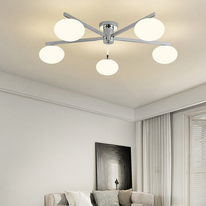 Modern Minimalist Iron & Glass Oval Branch 3/5-Light Semi-Flush Mount Ceiling Light For Bedroom & Living Room