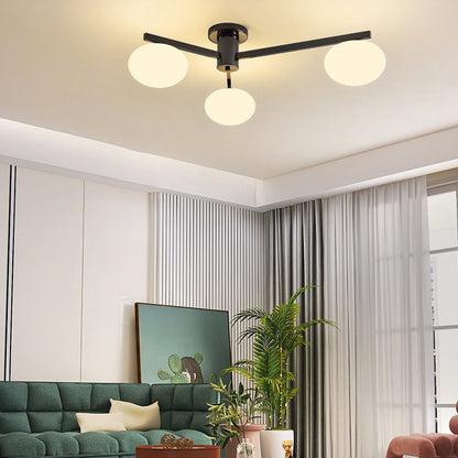 Modern Minimalist Iron & Glass Oval Branch 3/5-Light Semi-Flush Mount Ceiling Light For Bedroom & Living Room