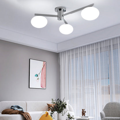 Modern Minimalist Iron & Glass Oval Branch 3/5-Light Semi-Flush Mount Ceiling Light For Bedroom & Living Room