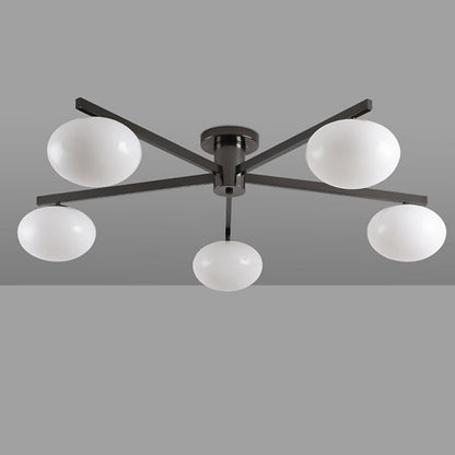 Modern Minimalist Iron & Glass Oval Branch 3/5-Light Semi-Flush Mount Ceiling Light For Bedroom & Living Room