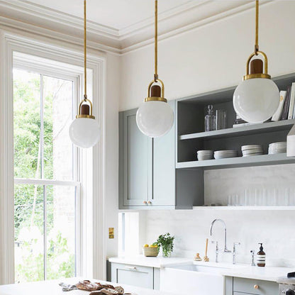 Modern Minimalist Iron & Glass Round 1-Light Pendant Light For Bedroom & Living Room