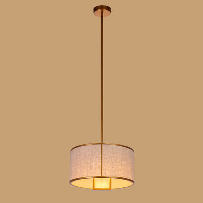 Traditional Chinese Carbon Steel & Fabric Cylinder Pendant Light 1-Light For Bedroom & Living Room