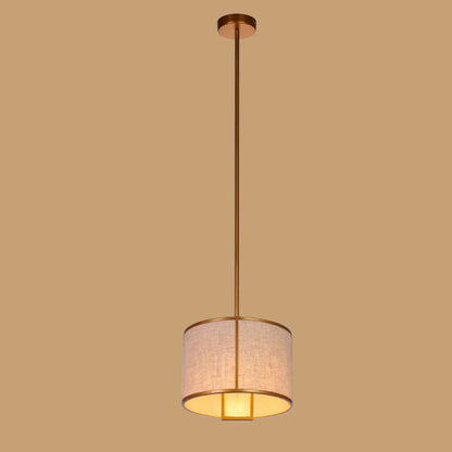 Traditional Chinese Carbon Steel & Fabric Cylinder Pendant Light 1-Light For Bedroom & Living Room