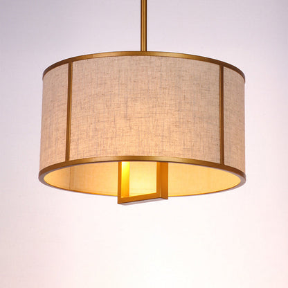 Traditional Chinese Carbon Steel & Fabric Cylinder Pendant Light 1-Light For Bedroom & Living Room